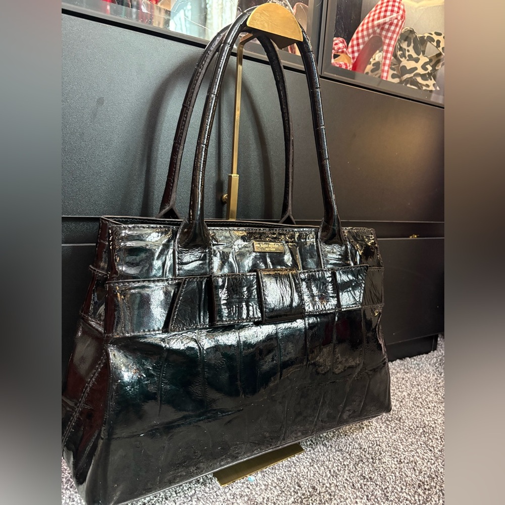 Kate Spade Black Crocodile Embossed Patent Leather Satchel - Picture 4 of 12